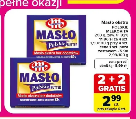 Masło ekstra Polskie Mlekovita promocja w Carrefour