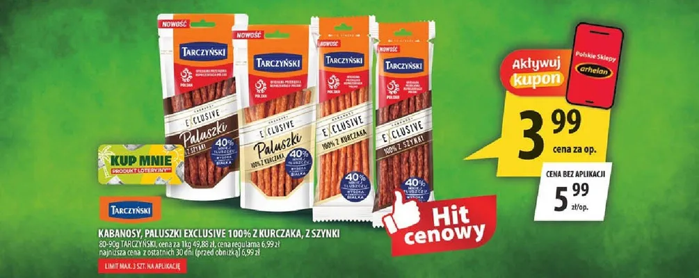 Kabanosy 100% z szynki Tarczyński Exclusive promocja w Arhelan
