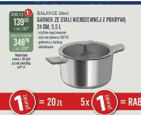 Garnek ze stali nierdzewnej z pokrywą BergHOFF Balance Steel 24 cm promocja w Selgros