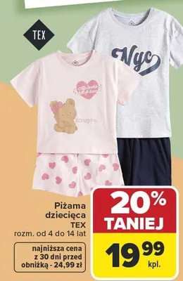 Piżama dziecięca TEX 20% taniej promocja w Carrefour