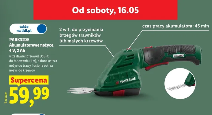 Akumulatorowe nożyce ogrodowe Parkside 4V 2Ah promocja w Lidl
