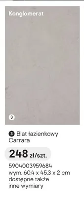 Blat łazienkowy konglomerat Carrara 60,4x45,3x2 cm promocja w Castorama