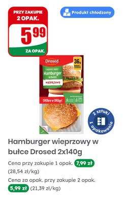 Hamburger wieprzowy w bułce Drosed 2-pak promocja w Dino