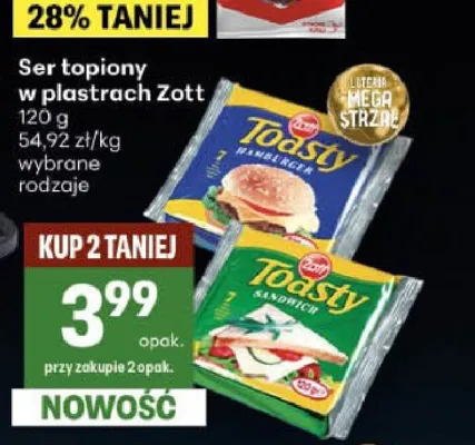 Ser topiony w plastrach Zott Toasty Sandwich promocja w Delikatesy Centrum