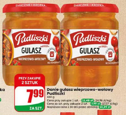 Danie gulasz wieprzowo-wołowy Pudliszki promocja w Dino
