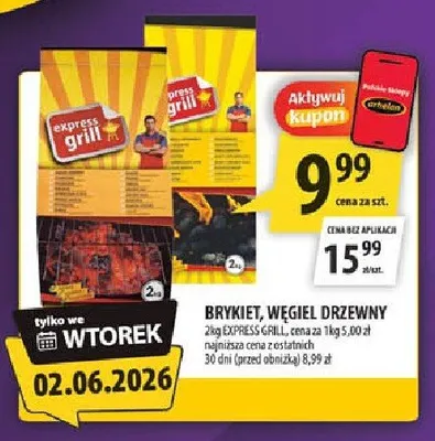 Brykiet, węgiel drzewny Express Grill promocja w Arhelan