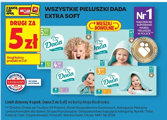 Pieluszki Extra Soft DRUGIE ZA 5 ZŁ promocja w Biedronka