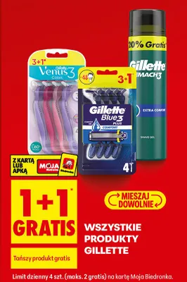 Wszystkie produkty Gillette 1+1 GRATIS promocja w Biedronka