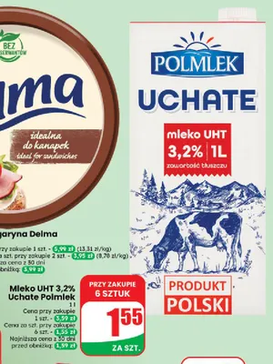 Mleko UHT Uchate Polmlek 3,2% promocja w Dino