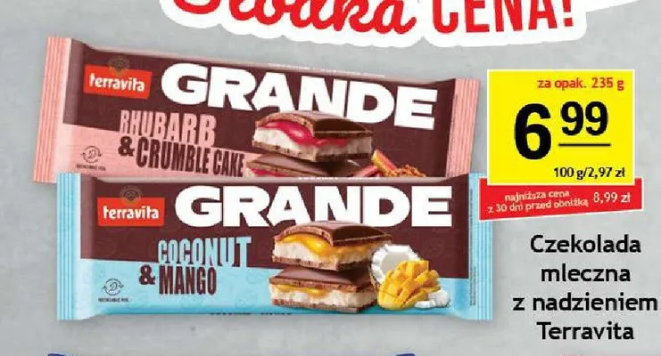 Czekolada mleczna z nadzieniem Terravita Grande Rhubarb & Crumble Cake promocja w Gram Market