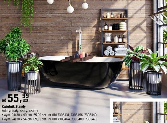 Kwietnik Standy metalowy czarny 24/30x54cm promocja w OBI