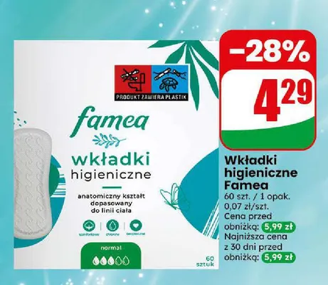 Wkładki higieniczne Famea promocja w Dino