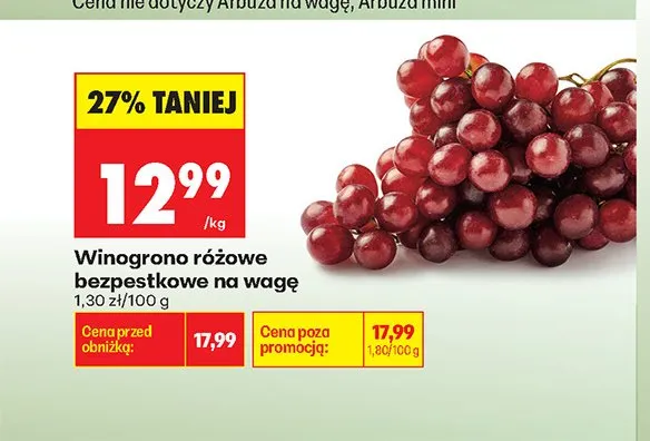 Winogrono różowe bezpestkowe na wagę promocja w Biedronka