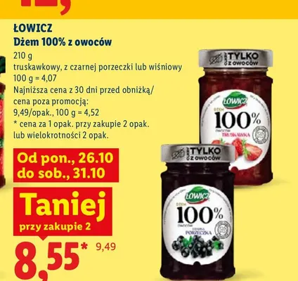 Dżem z owoców truskawkowy Łowicz 100% promocja w Lidl
