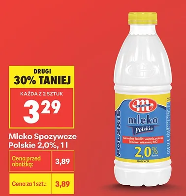 Mleko Spożywcze Polskie 2,0% Mlekovita promocja w Biedronka