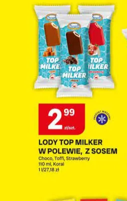 Lody Top Milker w polewie z sosem Strawberry promocja w Chorten