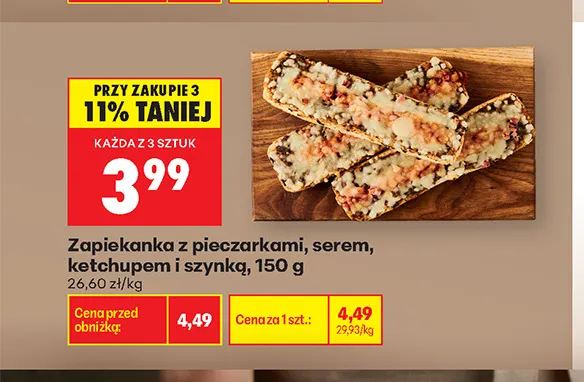 Zapiekanka z pieczarkami serem ketchupem i szynką promocja w Biedronka