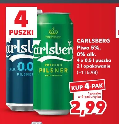 Piwo bezalkoholowe Carlsberg 4-pak 500 ml promocja w Kaufland