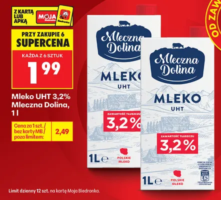 Mleko UHT Mleczna Dolina 3,2% promocja w Biedronka