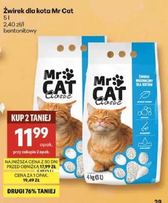 Żwirek dla kota Mr Cat bentonitowy promocja w Delikatesy Centrum