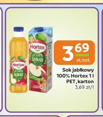 Sok jabłkowy 100% Hortex w kartonie promocja w Społem Częstochowa