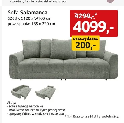 Sofa Salamanca S268xG120xW100cm pow. spania: 165x220cm promocja w Black Red White