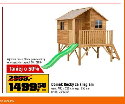 Domek ogrodowy Rocky ze ślizgiem promocja w OBI