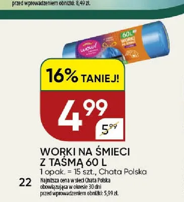 Worki na śmieci z taśmą 60 l WOW! promocja w Chata Polska