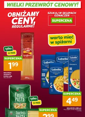 Makaron spaghetti, pióra, świderki promocja w Stokrotka