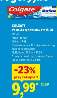 Pasta do zębów Max Fresh XL Colgate promocja w Lidl