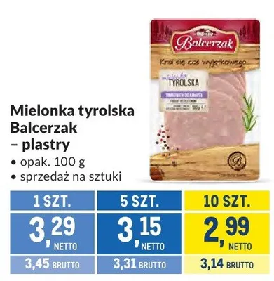 Mielonka tyrolska Balcerzak plastry promocja w Makro