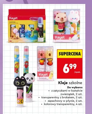 Kleje szkolne transparentne z brokatem Kayet promocja w Biedronka