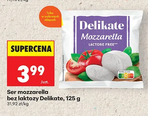 Ser mozzarella bez laktozy Delikate promocja w Biedronka