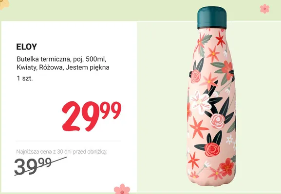 Butelka termiczna, poj. 500ml, Kwiaty, Różowa, Jestem piękna promocja w Rossmann