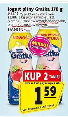 Jogurt pitny Gratka o smaku truskawkowym Danone promocja w Prim Market