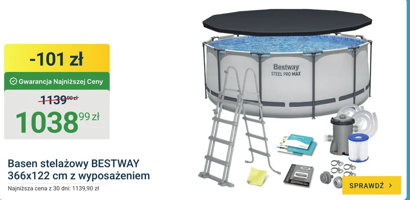 Basen stelażowy Bestway Steel Pro MAX 366x122cm z wyposażeniem promocja w ERLI