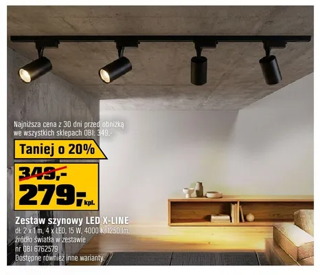 Zestaw szynowy LED X-LINE dł. 2x1m 4 x LED 15W 4000 K 1250lm promocja w OBI