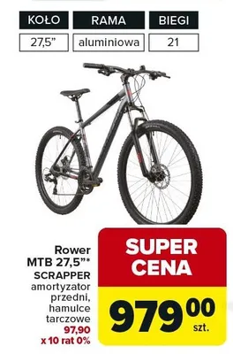 Rower MTB 27,5" Scrapper amortyzator przedni, hamulce tarczowe promocja w Carrefour Market