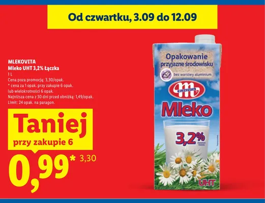 Mleko UHT Łączka Mlekovita 3,2% promocja w Lidl