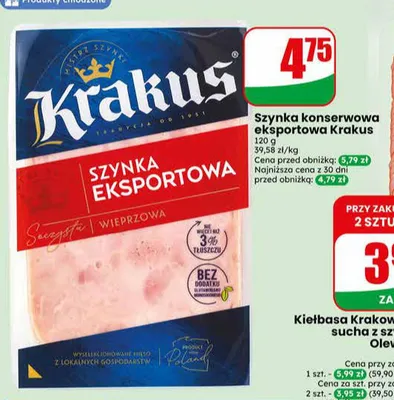 Szynka konserwowa eksportowa Krakus promocja w Dino