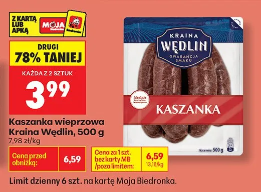 Kaszanka wieprzowa Kraina Wędlin promocja w Biedronka