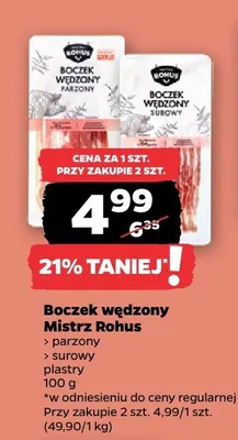 Boczek wędzony parzony, plastry Mistrz Rohus promocja w Netto