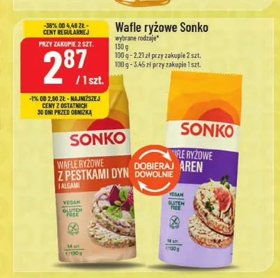Wafle ryżowe z pestkami dyni i algami Sonko promocja w POLOmarket