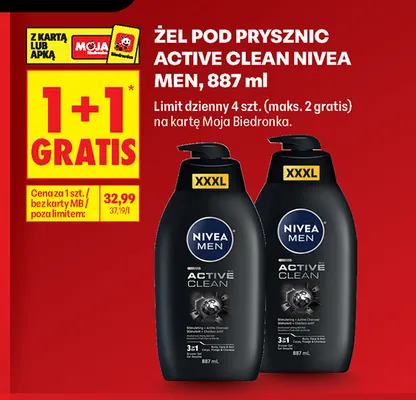 Żel pod prysznic Active Clean Nivea Men promocja w Biedronka