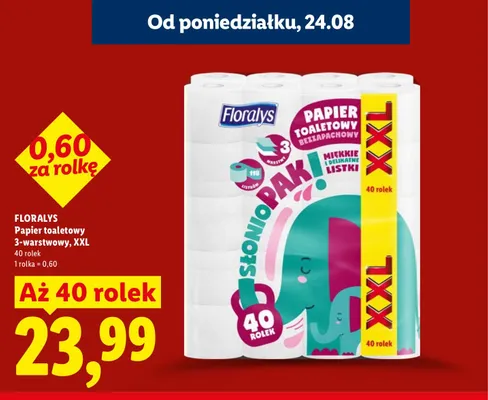 Papier toaletowy Floralys 3-warstwowy XXL 40-pak promocja w Lidl