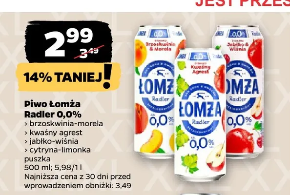 Piwo bezalkoholowe Łomża Radler cytryna-limonka promocja w Netto