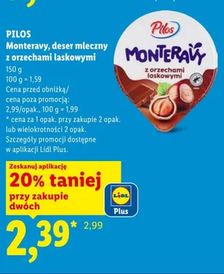 Deser mleczny z orzechami laskowymi Monteravy Pilos promocja w Lidl