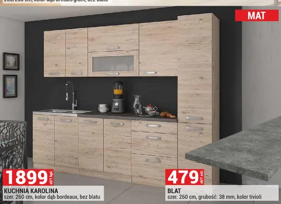 Kuchnia Karolina mat szer. 260cm kolor dąb bordeaux bez blatu promocja w Merkury Market