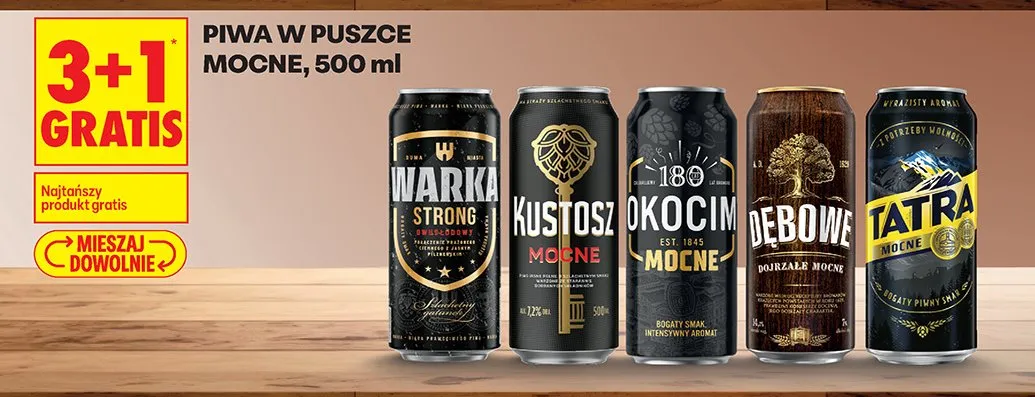 Piwa mocne w puszce 3+1 GRATIS promocja w Biedronka