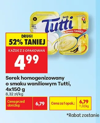 Serek homogenizowany o smaku waniliowym Tutti 4-pak promocja w Biedronka